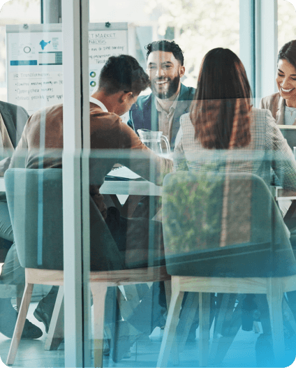 Business team collaborating across connected locations
