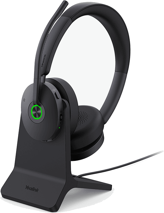 Yealink wireless headset on its stand