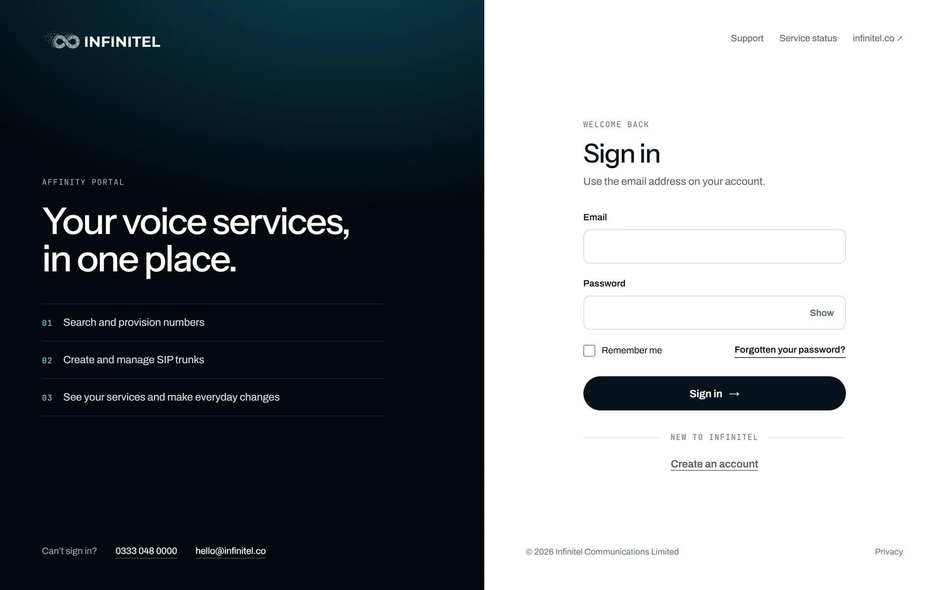 The affINITy portal sign-in page.