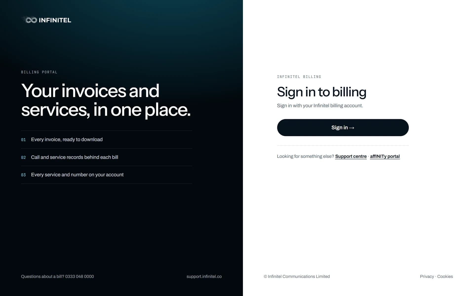 The Billing portal sign-in page.