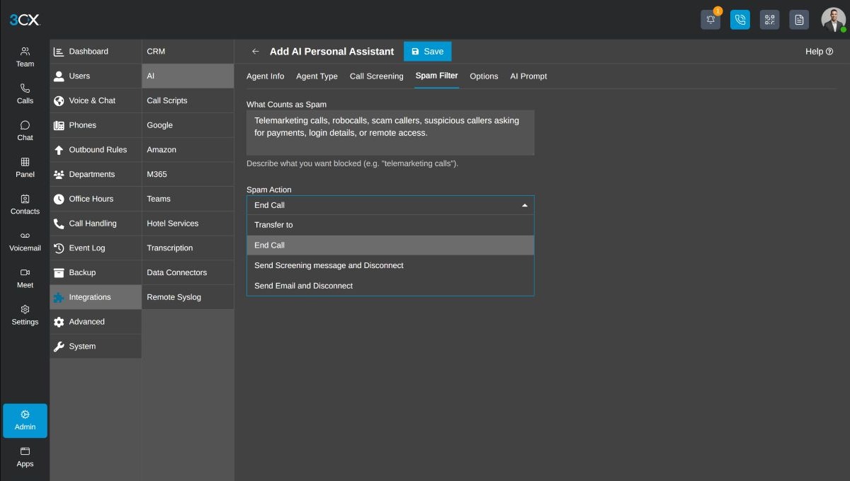 3CX Personal Assistant controls for trusted callers, screening and availability