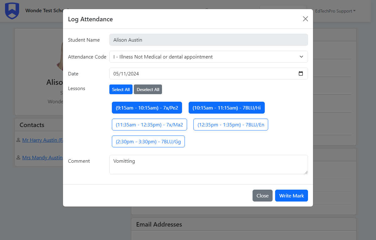 EdTechPro Portal Pro supplier demonstration of lesson attendance writeback